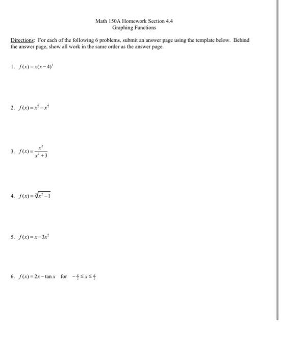 Solved Math 150A Homework Section 4.4 Graphing Functions | Chegg.com