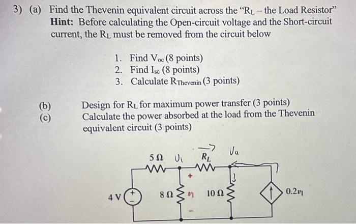 Solved (a) Find The Thevenin Equivalent Circuit Across The " | Chegg.com