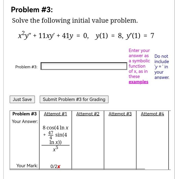Solved Problem #3: Solve the following initial value | Chegg.com