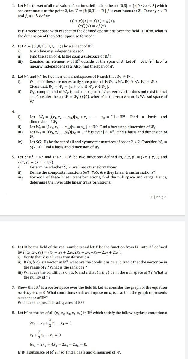 Solved 1. Let V Be The Set Of All Real Valued Functions | Chegg.com