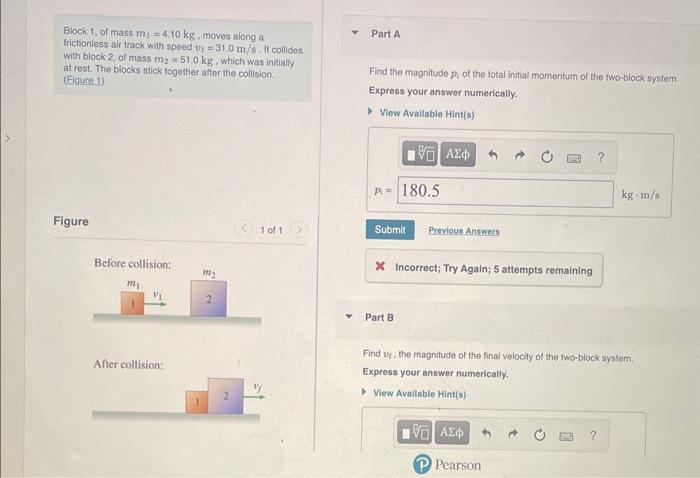 Solved Block 1 Of Mass M1 4 10 Kg Moves Along A With Block