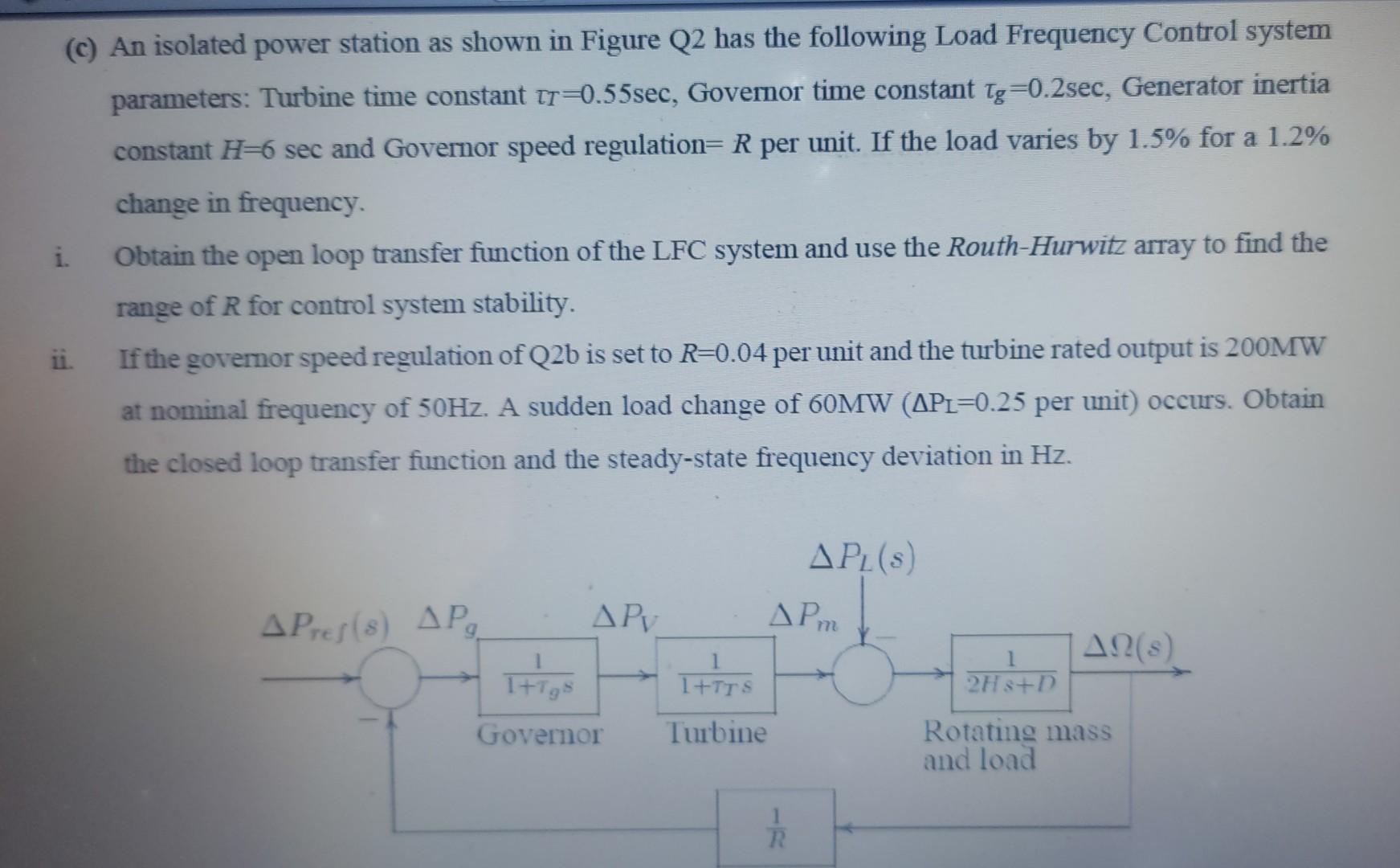 c An isolated power station as shown in Figure Q2 Chegg