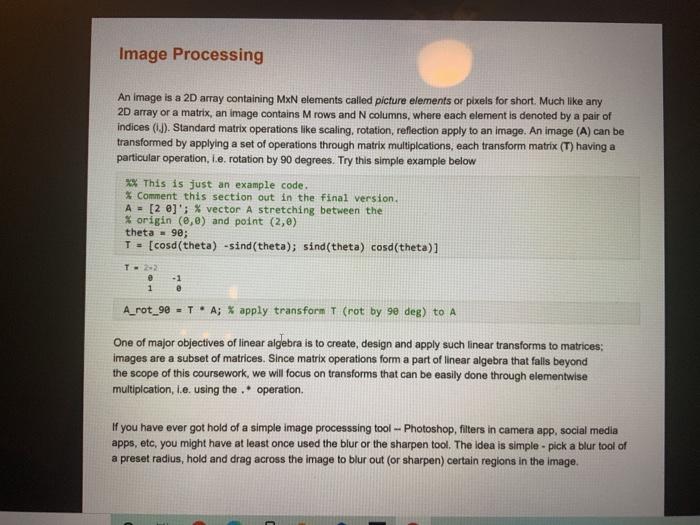 Solved Image Processing An image is a 2D array containing | Chegg.com