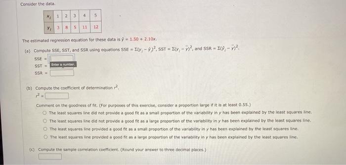 Solved Consider the data X 1 2 3 4 5 Y;3 8 S 11 12 The | Chegg.com