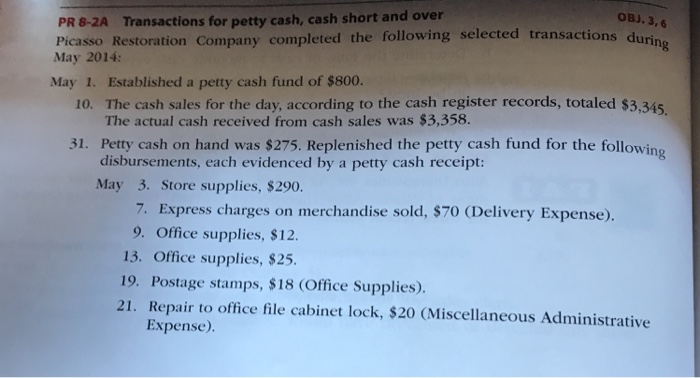 Solved PR 8-2A Transactions for petty cash, cash short and | Chegg.com