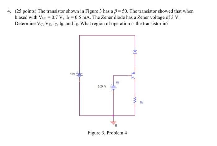 Solved 4. (25 points) The transistor shown in Figure 3 has a | Chegg.com