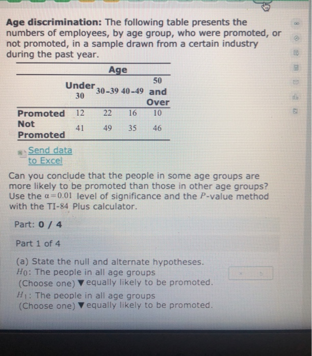 Solved Age discrimination: The following table presents the | Chegg.com