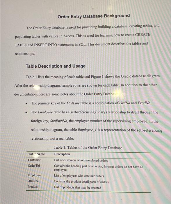 Order Entry Database Background The Oruber Entry | Chegg.com