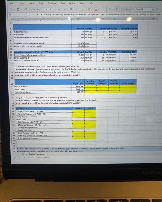 Solved e standard cost card for a single unit of Robinson, | Chegg.com