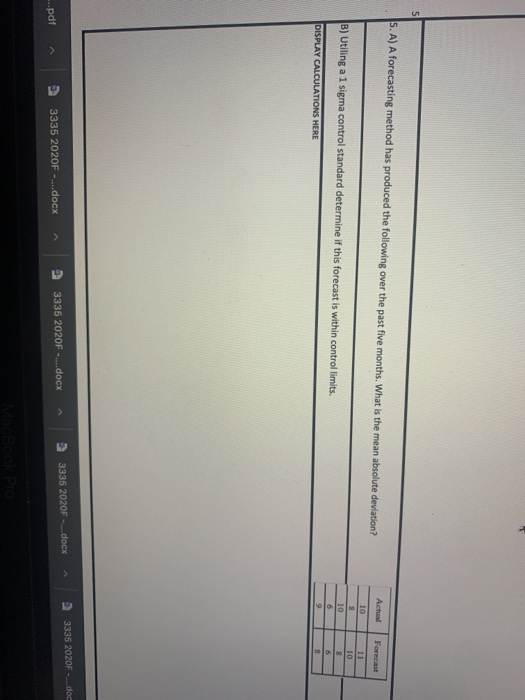 Solved 5 5. A) A forecasting method has produced the | Chegg.com