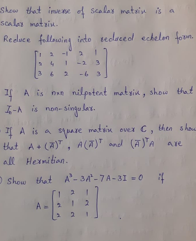 Show that inverse of scalar matrise is a scalar | Chegg.com