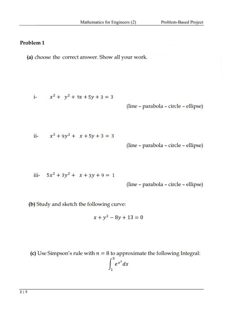 Solved Mathematics for Engineers (2) Problem-Based Project | Chegg.com