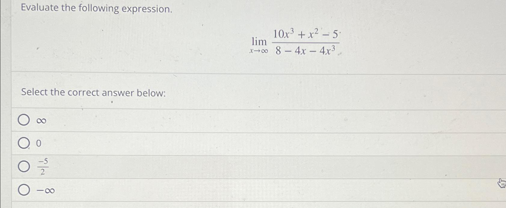 Solved Evaluate the following | Chegg.com