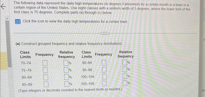 Solved The following data represent the daily high | Chegg.com