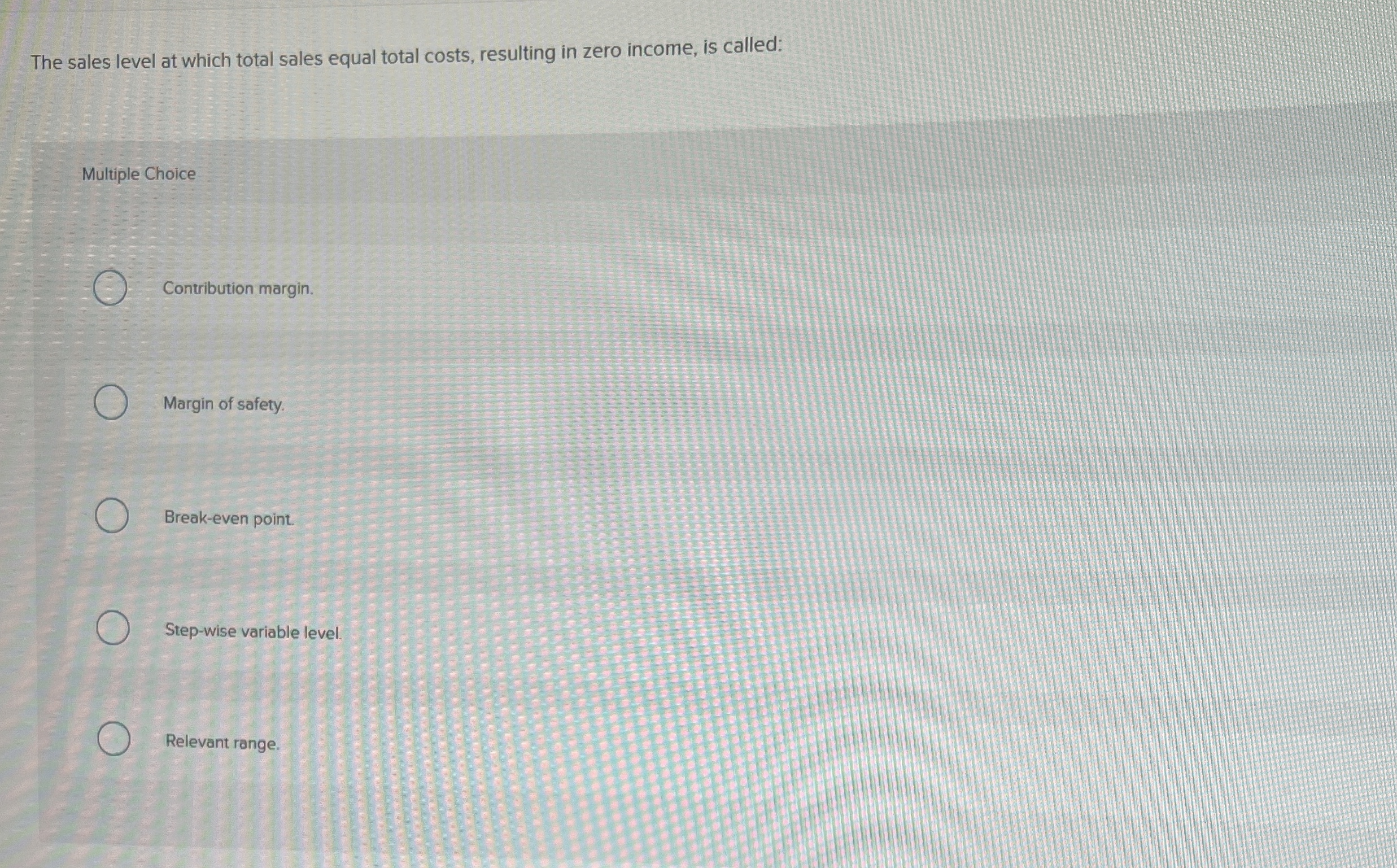 Solved The sales level at which total sales equal total | Chegg.com