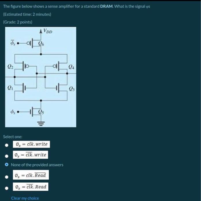 Solved The figure below shows a sense amplifier for a | Chegg.com