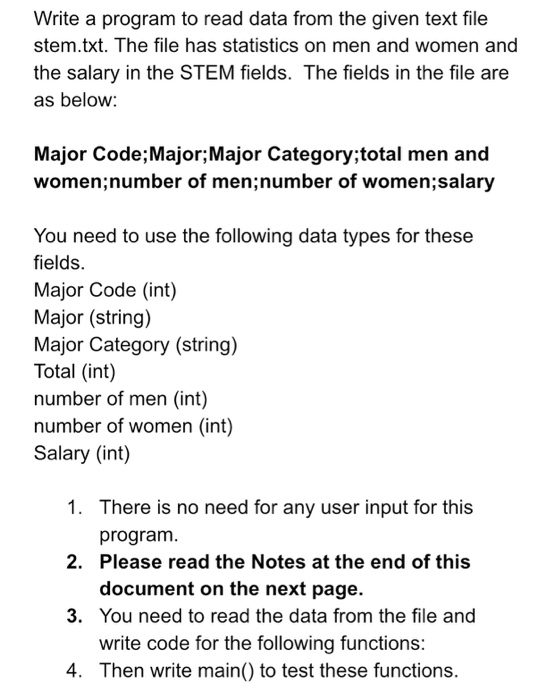 Write a program to read data from the given text file | Chegg.com