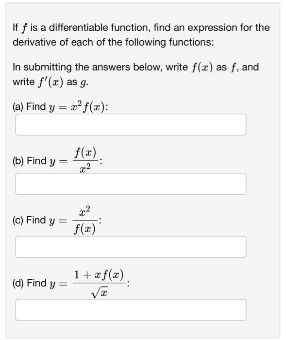 Solved If f is a differentiable function, find an expression | Chegg.com