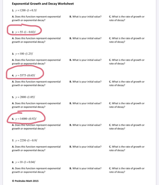 Exponential Growth And Decay Worksheet