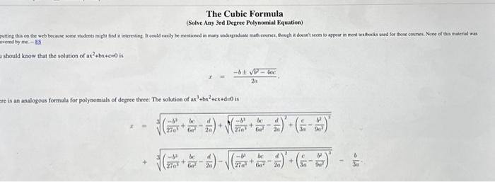 Solved use cubic formula to find all three roots using this | Chegg.com