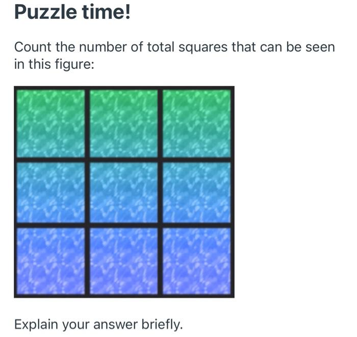 Solved Puzzle time! Count the number of total squares that | Chegg.com