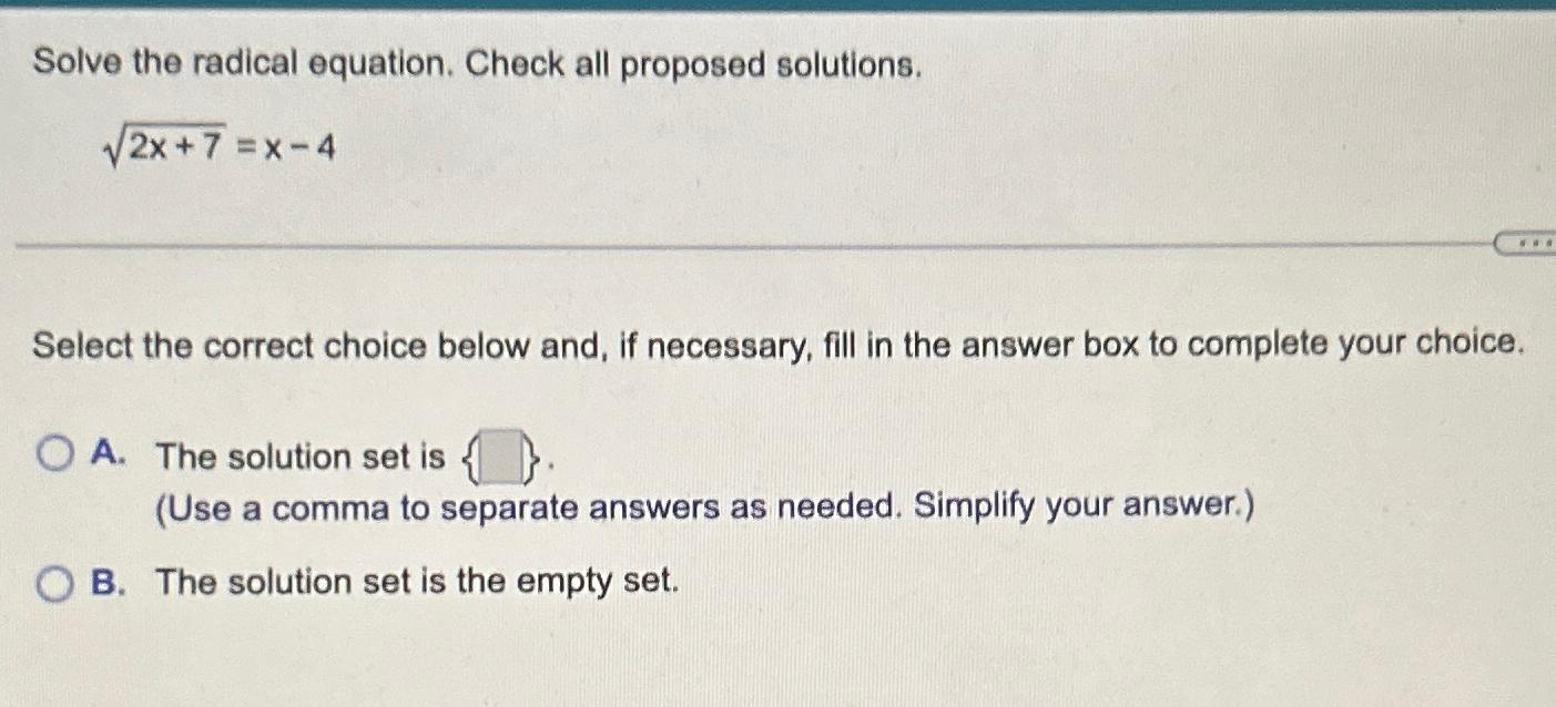Solved Solve the radical equation. Check all proposed | Chegg.com