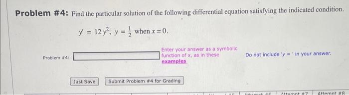 Solved Problem \#4: Find the particular solution of the | Chegg.com