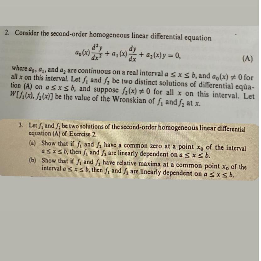 Consider The Second-order Homogeneous Linear | Chegg.com