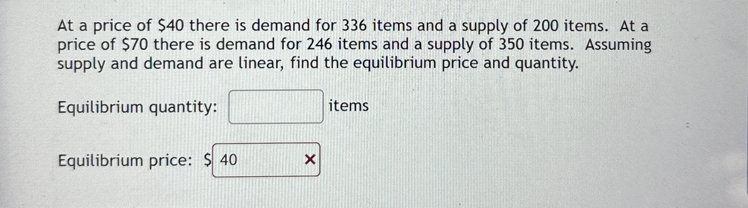 Solved At a price of 40 ﻿there is demand for 336 ﻿items and
