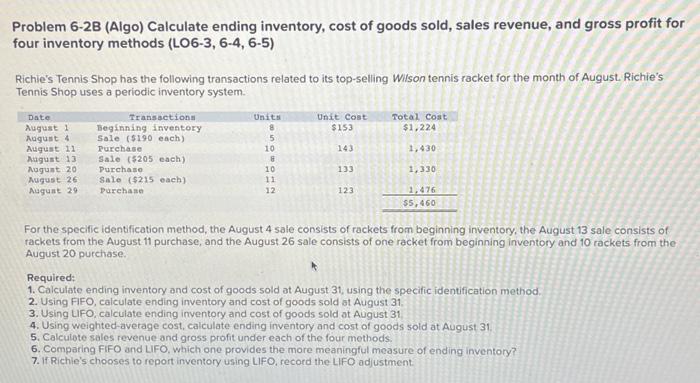 Solved Problem 6 2b Algo Calculate Ending Inventory Cost 6785