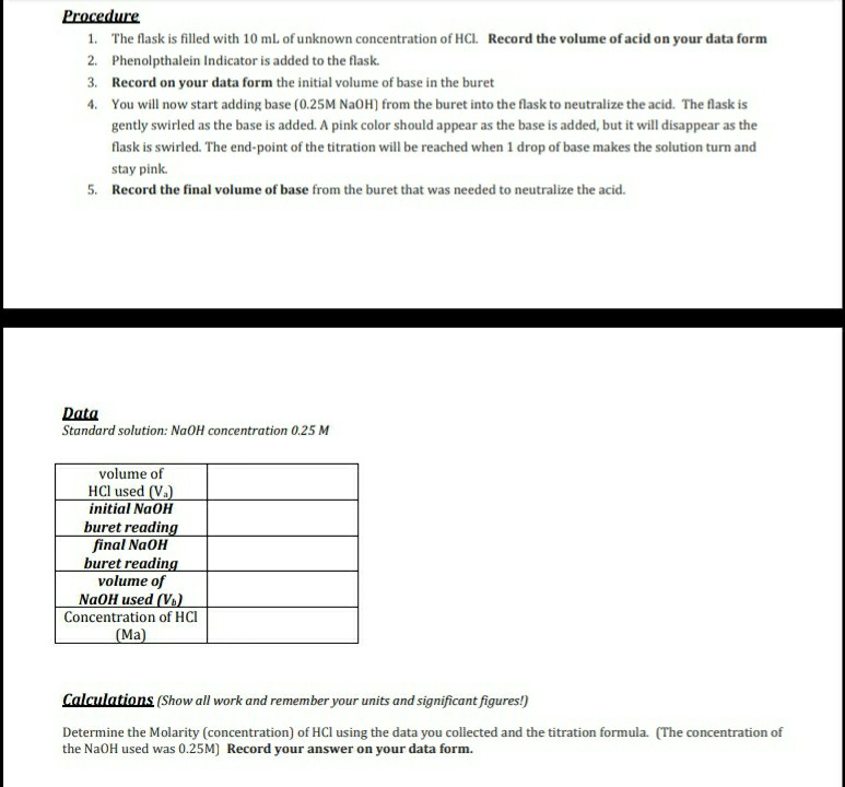 Solved Procedure 1. The flask is filled with 10 mL of