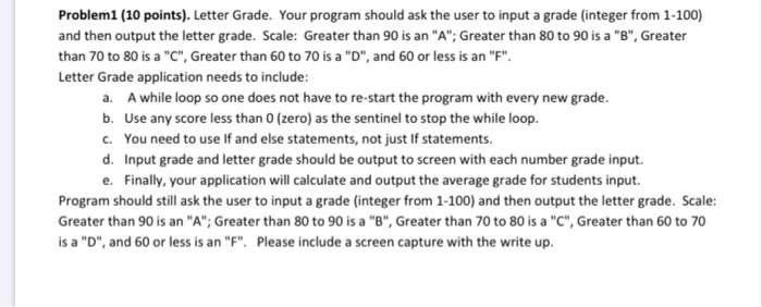 Solved Problemi (10 points). Letter Grade. Your program | Chegg.com