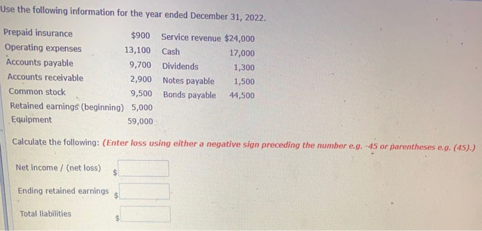 Solved Use The Following Information For The Year Ended Chegg Com