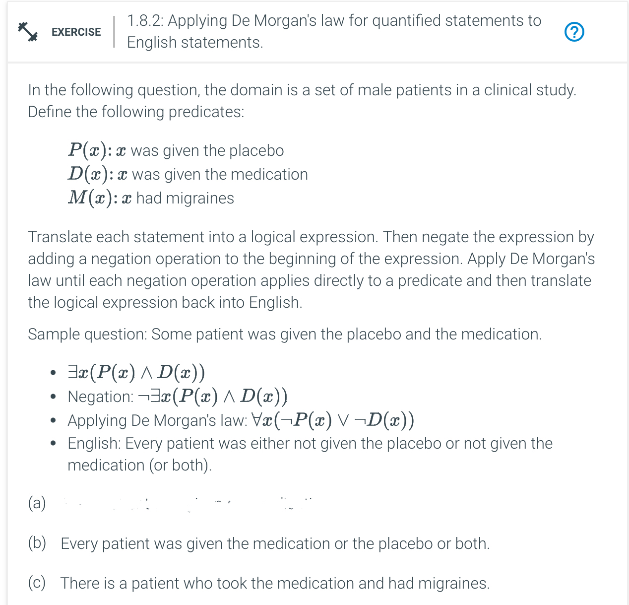 Solved EXERCISE1.8.2: Applying De Morgan's law for | Chegg.com