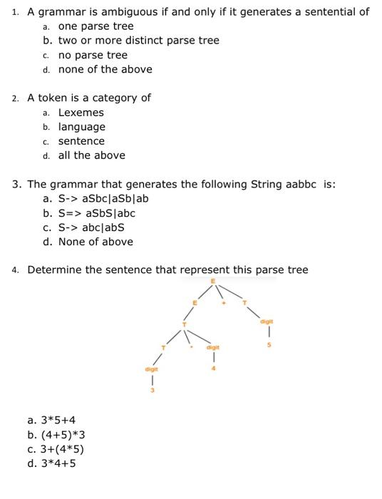Solved 1. A grammar is ambiguous if and only if it generates | Chegg.com