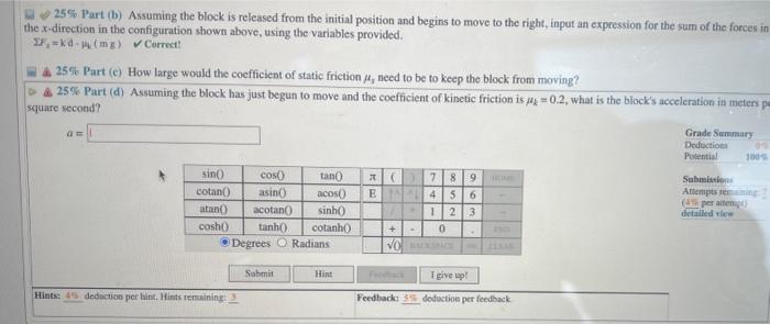 Solved (13\%) Problem 3: A spring with a spring constant of | Chegg.com