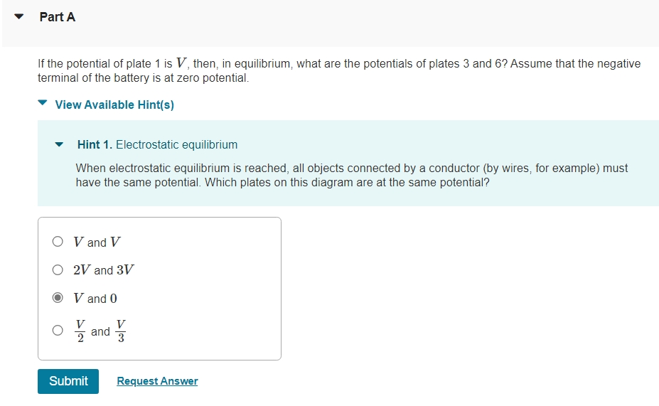Solved Part AIf the potential of plate 1 ﻿is V, ﻿then, in | Chegg.com