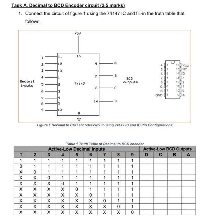 Solved Task A Decimal To Bcd Encoder Circuit 25 Marks 1 4378