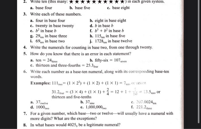 Solved 2 Write ten (this many in each given system a base Chegg com