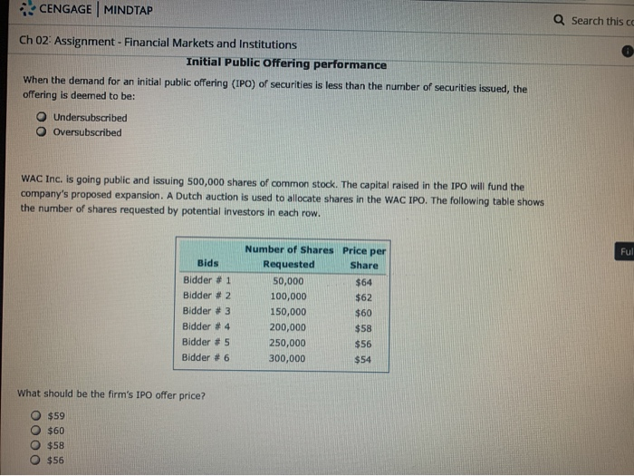 Cengage learning finance ipo homework pricing problems