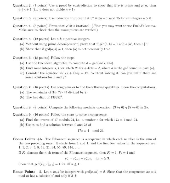 Solved Question 2. (7 points) Use a proof by contradiction | Chegg.com