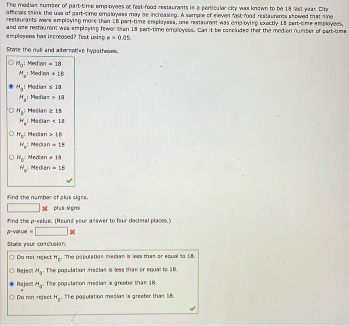 Solved The median number of parttime employees at fastfood