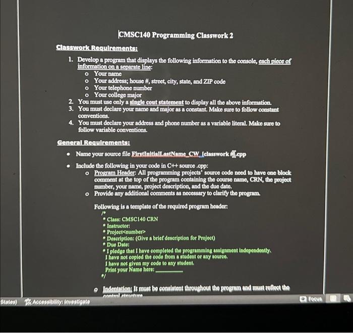 Solved |CMSC140 Programming Classwork 2 Classmork | Chegg.com