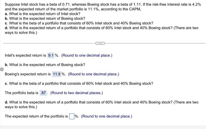 Solved Suppose Intel Stock Has A Beta Of 0.71 , Whereas | Chegg.com