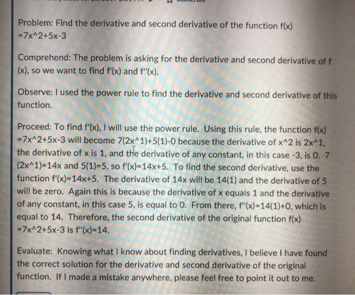 Solved Problem: 20 Section: 2.6 Find the derivative and the | Chegg.com