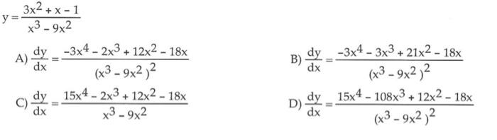 Solved Yx3−9x23x2x−1 A Dxdyx3−9x22−3x4−2x312x2−18x B 7107