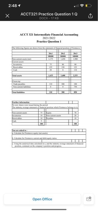 Solved 2:48 1 х ACCT321 Practice Question 10 DOCX - 17 KB | Chegg.com