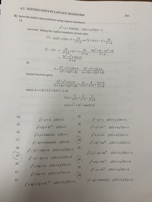 Solved 4.2. SOLVING ODE'S BY LAPLACE TRANSFORM 261 13. B) | Chegg.com