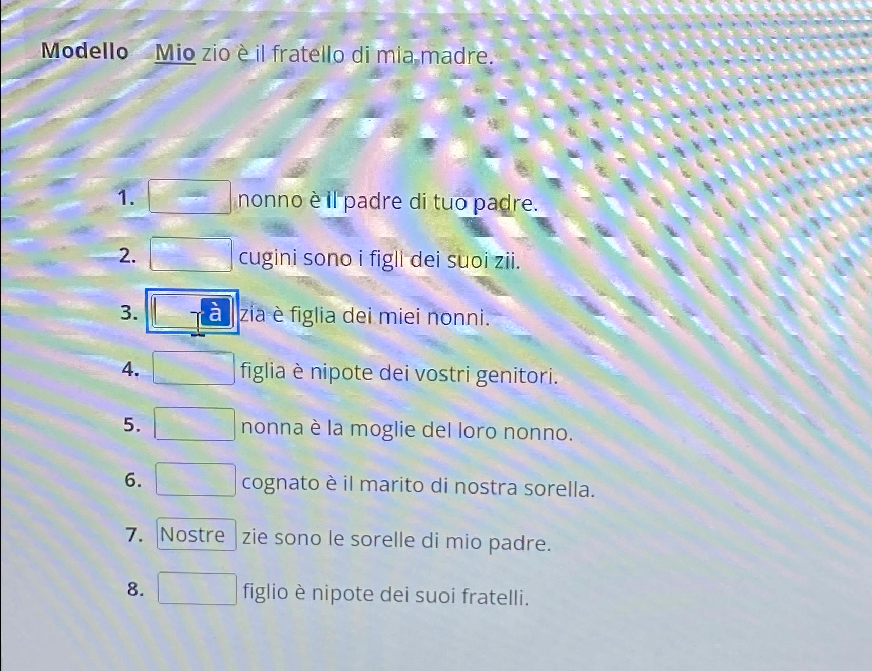 Solved Modello Mio zio è ﻿il fratello di mia madre.nonno è | Chegg.com