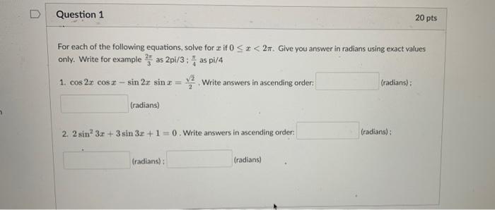 Solved Question 1 20 pts For each of the following | Chegg.com